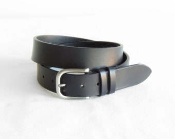 Mens black leather belt, Height 3.5 cm, Minimalist Full grain belt for men, Casual Handmade Genuine leather belt, Gift for him