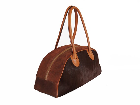 Leather bowling top bag purse