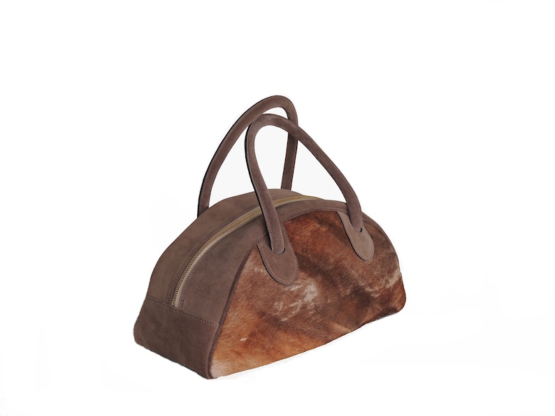 Brown Handbag Bowling Bag Calf Hair Leather Purse and Etsy