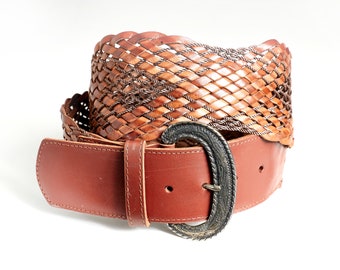 Womens leather belt, Leather corset belt, Woven belt, Full grain leather belt, Braided leather belt, Wide Braided Belt, Brown leather belt
