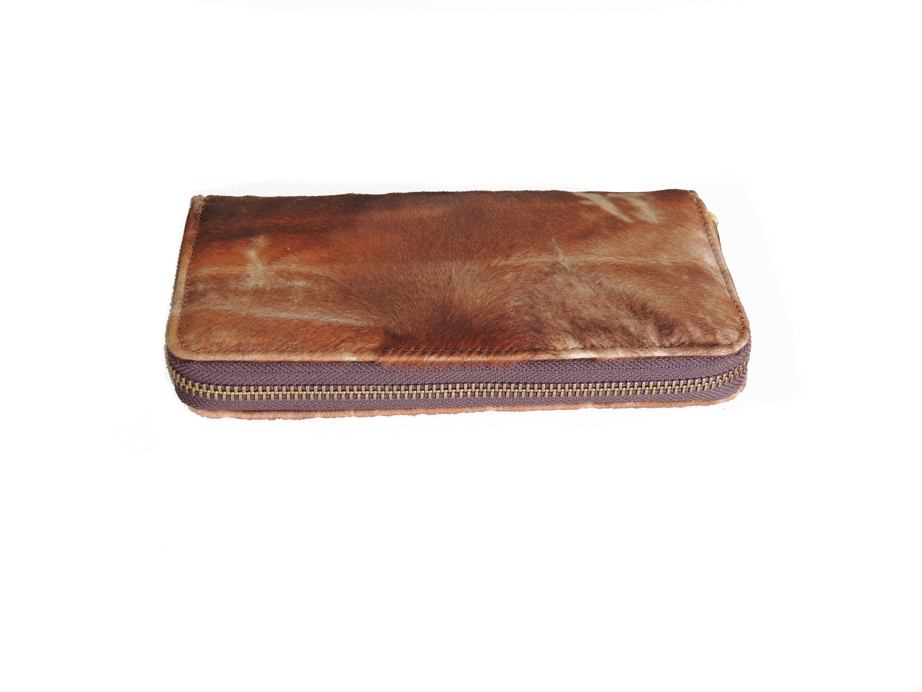 Brown Handbag, Bowling Bag, Calf Hair Leather Purse and Wallet, Fur Bag