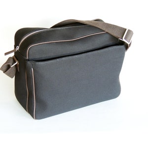 Sac pour ordinateur portable en toile et cuir pour homme, sac à bandoulière en cuir noir, tissu italien avec bandoulière réglable et fermeture à glissière