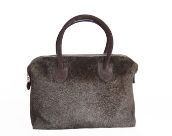 Brown leather bag | Boston leather bag | Suede leather bag | Cowhide women bag | Brown bag | Gift for her | Made in Italy bag