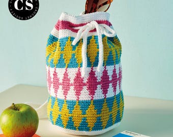 Harlequin Travel Rucksack Crochet Pattern, Boho Craft Bag, Crochet Backpack, Summer Bag, Crafters Gift, Digital Crochet PDF Pattern