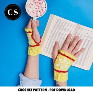 Crochet Winter Wristwarmers, Fingerless Crochet Glove Pattern, Intermediate Level, Cute Star HandWarmers, Digital Crochet PDF Pattern