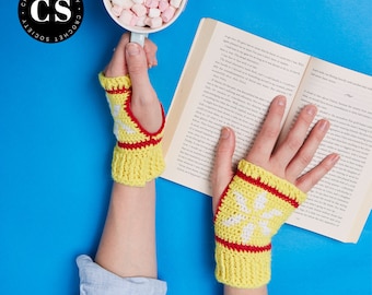 Crochet Winter Wristwarmers, Fingerless Crochet Glove Pattern, Intermediate Level, Cute Star HandWarmers, Digital Crochet PDF Pattern