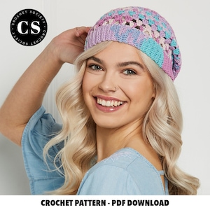 Crochet Beanie, Slouchy Beanie Crochet Pattern Women&#39;s, Beginner Friendly Accessories, One-ball make, Digital Crochet Beret, How to Tutorial