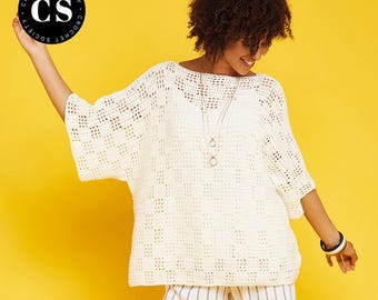 Ladies Short Sleeve Crochet Summer Top, Digital Crochet Pattern, PDF, Digital Download, Boxy Spring Summer Crochet TShirt