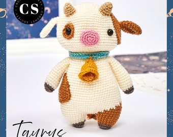 Padrão Taurus Amigurumi, Signo de Crochê do Zodíaco, Brinquedo Amigurumi, Presente Taurus, padrão PDF, Animal de Fazenda de Crochê, Vaca de Crochê Artesanal