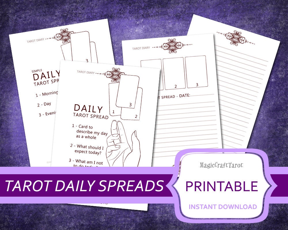 printable daily tarot spread diary page daily three cards etsy printable daily tarot spread
