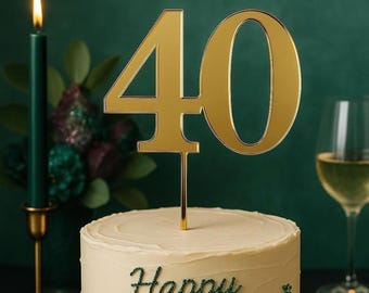 40th birthday Party Decoration Forty Cake Topper for Women 40 forty and fabulous Gold Acrylic Number Cake Topper 40 Ruby Anniversary Decor