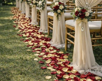 Burgundy flower wedding petals Gold decor Flower Girl Basket Rich wedding color palette Luxury decor