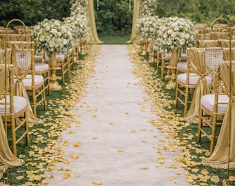 Gold wedding ceremony aisle and altar decor Gold satin petals Flower Girl Basket