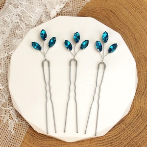 Crystal Bridal Hair Pins Something Blue Wedding Accessories Silver and Gold Hair Pins Blue Wedding Hairpiece with Crystal Accents