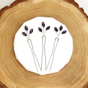Purple hair jewelry Deep purple wedding hair pins Crystal hair pins Rhinestone hair pins Purple hair accessories