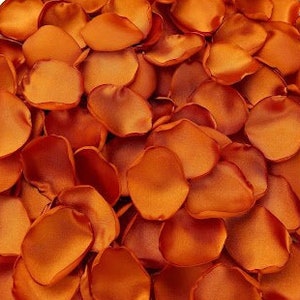 Rust wedding Bridal shower Copper flower petals Burnt orange wedding ceremony Cake table decor