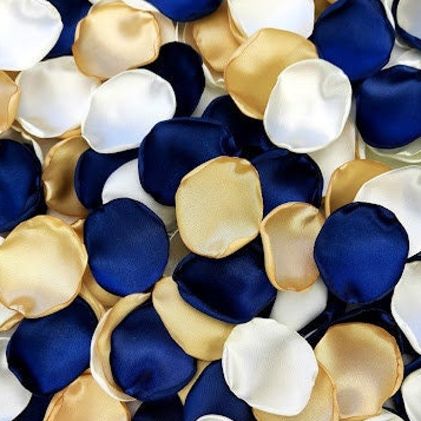 Navy blue weding Ivory rose petals Gold rose petals