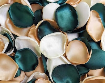 Emerald green weding Ivory rose petals Gold rose petals