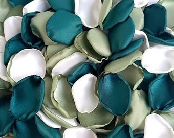 Forest green wedding Emerald weding decor Ivory petals Sage green petals