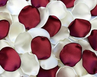 Marsala maroon flower petals Ivory rose petals Winter wedding