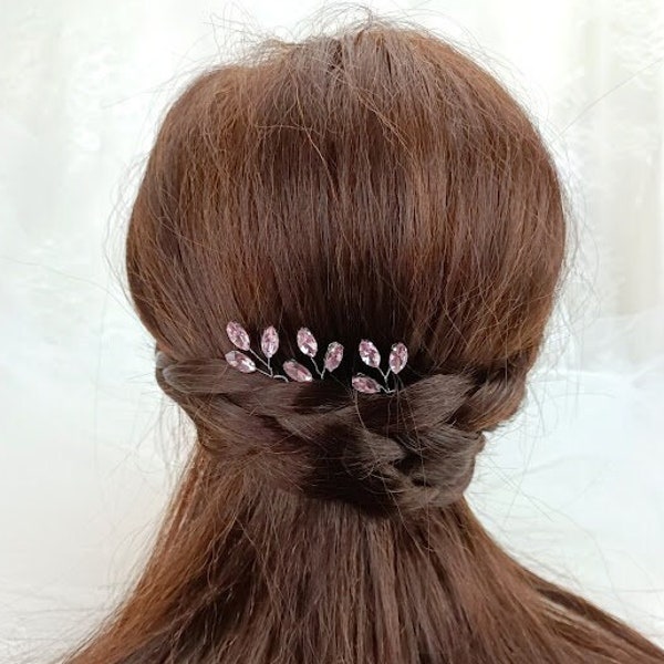 Pink Crystal Bridal Hair Pins Set Wedding Hair Accessories