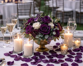Dark Plum flower petals Wedding centerpiece decor Flower Girl Basket Plum table decor
