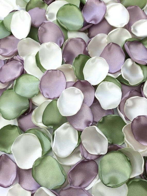 Mauve dusty purple weding Sage green decor Ivory rose petals