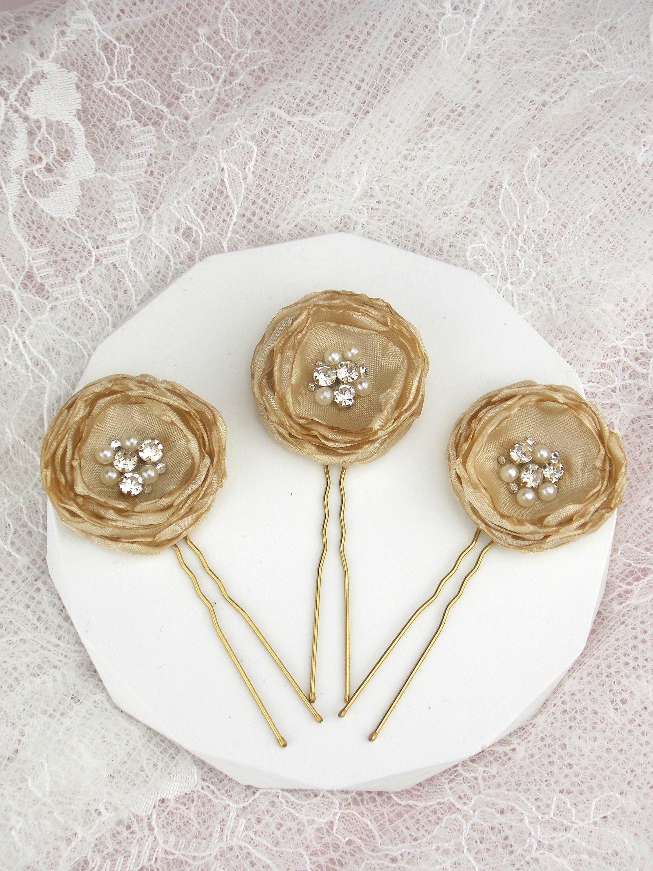 Boho Bridal Hair Pins SET of 3 Gold Bridal Accessories 