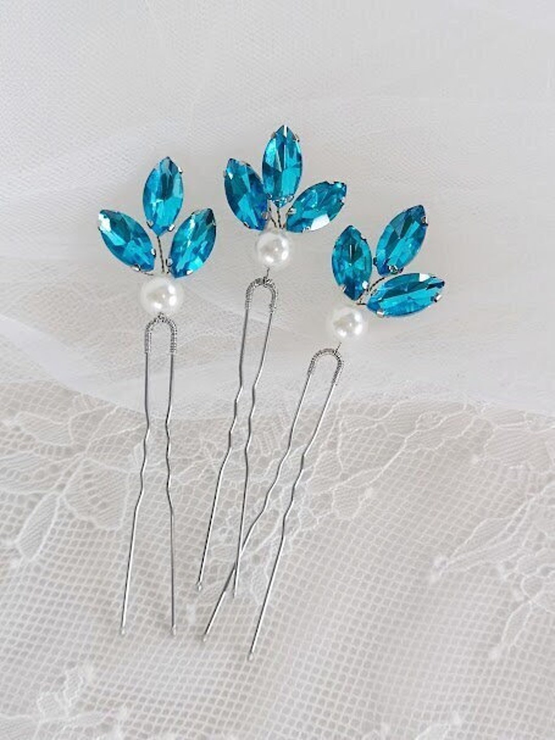 Something Blue Pin Something Blue Wedding Accessories Elegant Rhinestone Hairpins for ...