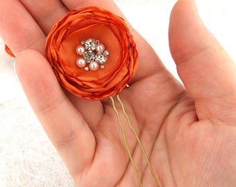 Bridal Hair Pins Autumn wedding hair Burnt orange Wedding Hair Piece Elegant Hair Accessories Boho Flower Hair Pins Bridal Hair Jewelry
