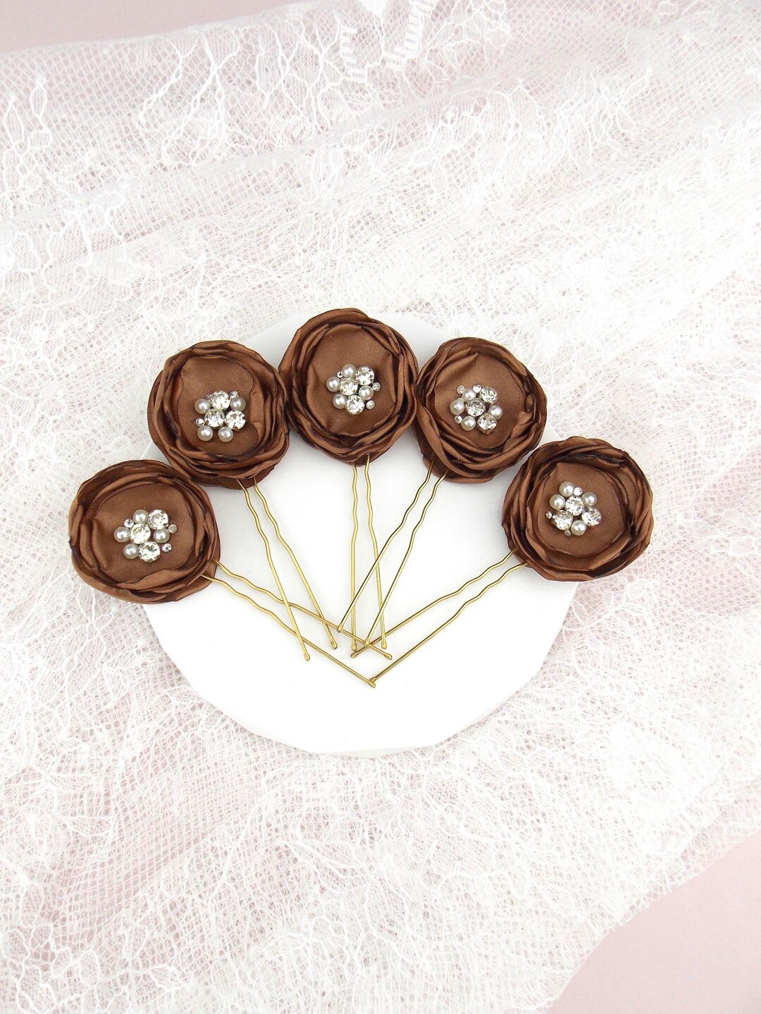 Floral Rustic Pin Rustic Hair Pins SET of 5 Western Bridal Accessories Barn Wedding ...