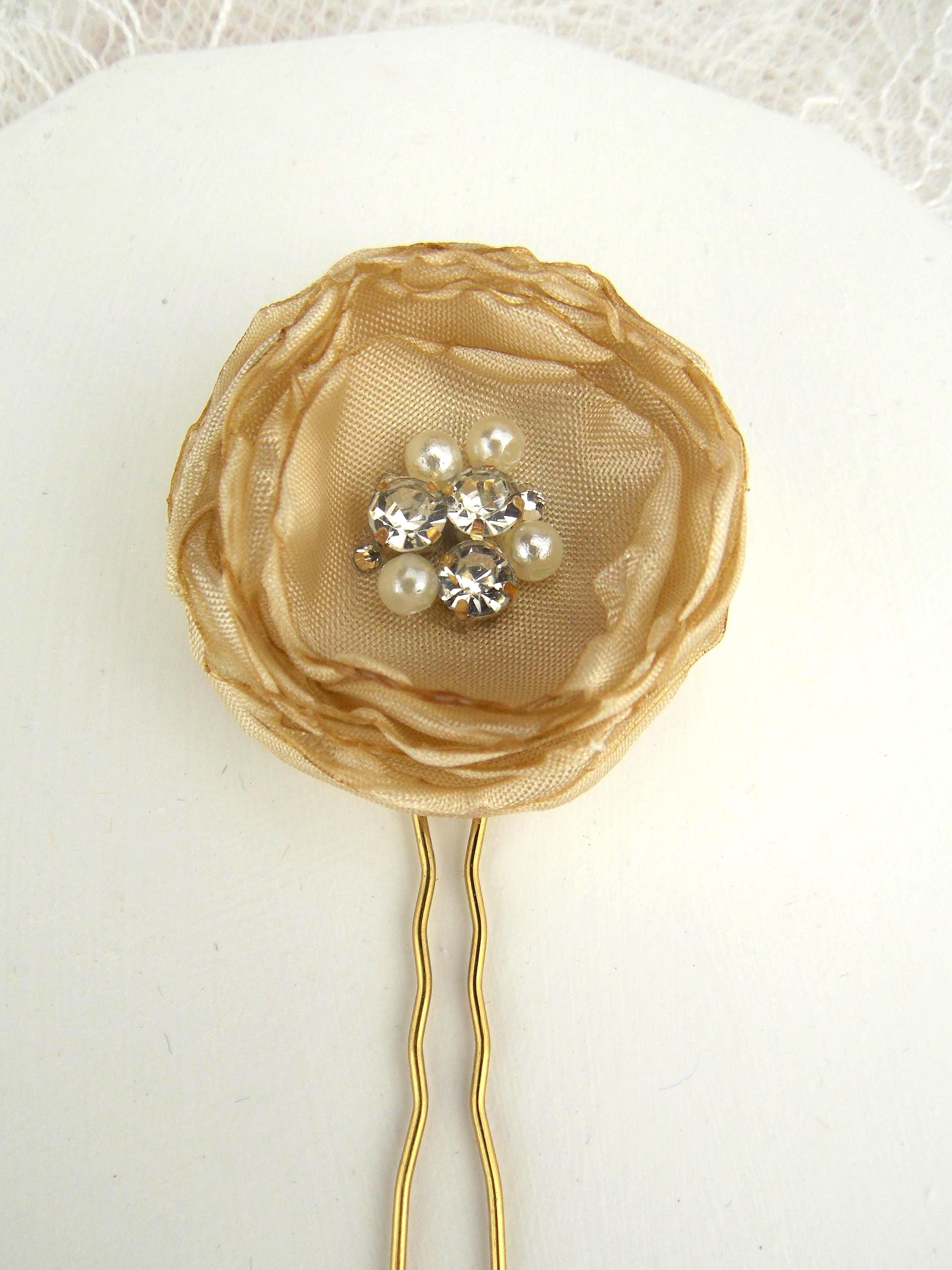 Set Of 3 Bright Gold Tone Ornate Hair Pins Accessories 5.5” Bali Bridal Gold Leaf Rhinestone Pearl Wedding Hair Pins - Set of 5  main image 3