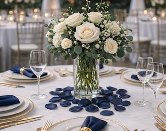 Navy blue petals Wedding centerpieces Flower Girl Basket Navy wedding elegant decor