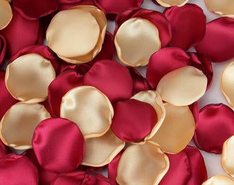 Burgundy petals Gold decor Classic Red gold summer wedding Flower girl basket
