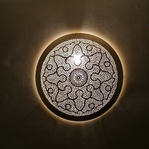 Lampada da parete rotonda marocchina a disco orientale - Lampada da parete fatta a mano Luce notturna in ottone