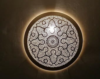 Moroccan round wall light disc oriental - Handmade wall lamp Brass night light