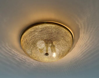 Flush Mount Ceiling Light Fixture -Moroccan Brass Ceiling & Wall lights, Semi Flsuh Lamp, Handmade Brass Ceiling Lights