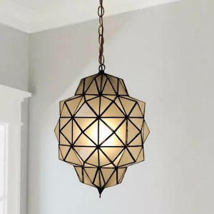 Moroccan Milky Glass Pendant Light | Handmade Brass & Frosted Glass Chandelier, Art Deco Moroccan Lantern Ceiling Light | Hanging Lamp