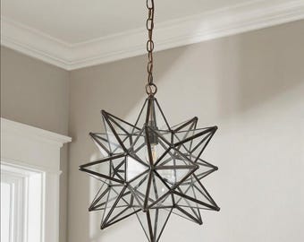 Handcrafted Glass Pendant Lighting | Clear Glass Pendant Light with Brass Finish | White Glass Ceiling Chandelier