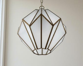 Moroccan Glass Pendant Light Brass Ceiling Lamp Geometric Hanging Lantern Entryway Staircase Lighting