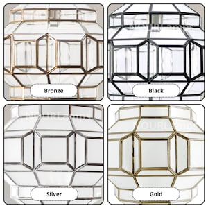 Geometric pendant light available in Bronze, Black, Silver, and Gold finishes.