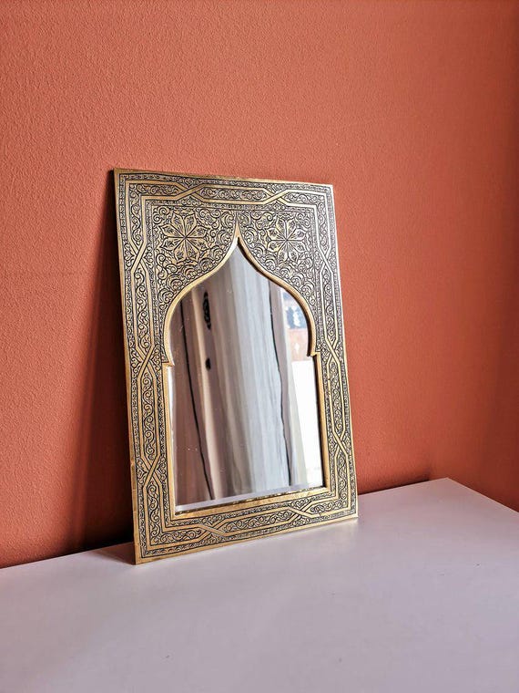Handmade Arched Wall Mirror – Moroccan Brass Mirror, Vanity Mirror, Boho Wall Decor