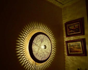 Moroccan Brass Wall Light Hand Made , Moroccan Round Wall sconce