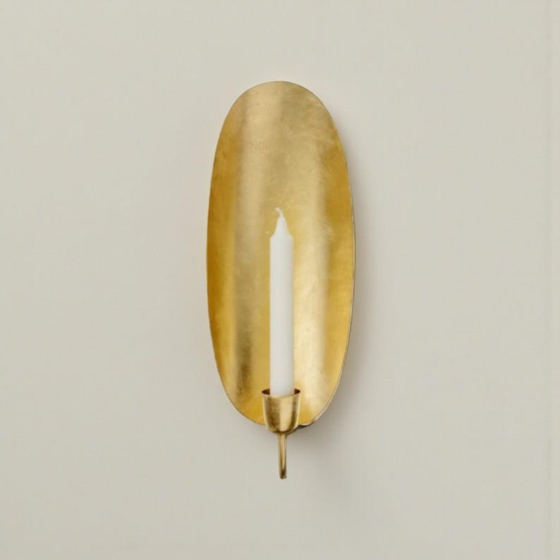 Candle Holder - Oval Wall Brass Sconce image 1