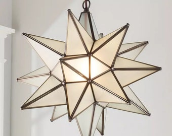Handcrafted Glass Pendant Lighting | Milky Glass Pendant Light with Brass Finish | White Glass Ceiling Chandelier