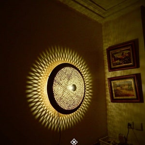 Moroccan Brass Wall Light Hand Made , Moroccan Round Wall sconce