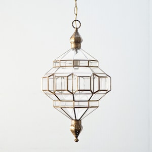 Glass Pendant Light – Handmade Brass Geometric Ceiling Lamp, Moroccan Lights
