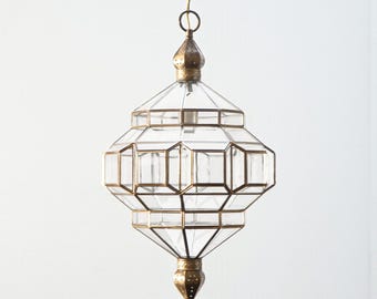 Glass Pendant Light – Handmade Brass Geometric Ceiling Lamp, Moroccan Lights