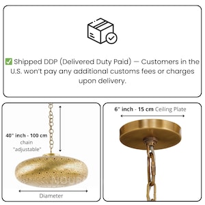 Handmade Moroccan Pendant Light, Golden Moroccan Lamps Ceiling Lights - Home Decor Lighting image 8