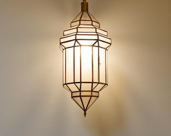 Milky Glass Pendant Light – Handcrafted Brass & White Glass Ceiling Lantern